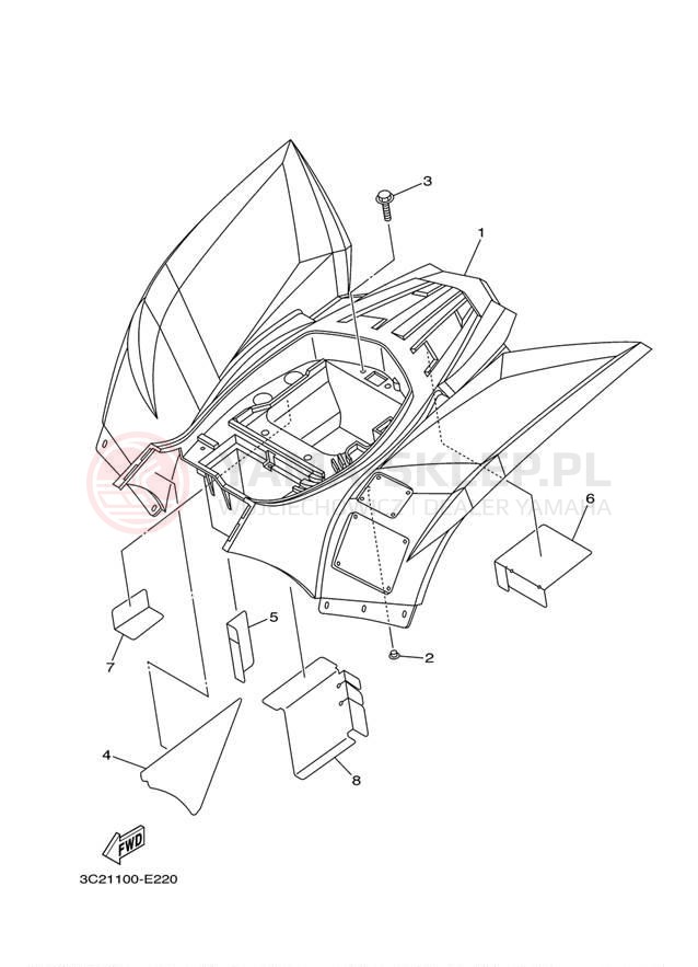 Schemat "Tylny błotnik" do Yamaha WOLVERINE 350 2WD YFM35XYL