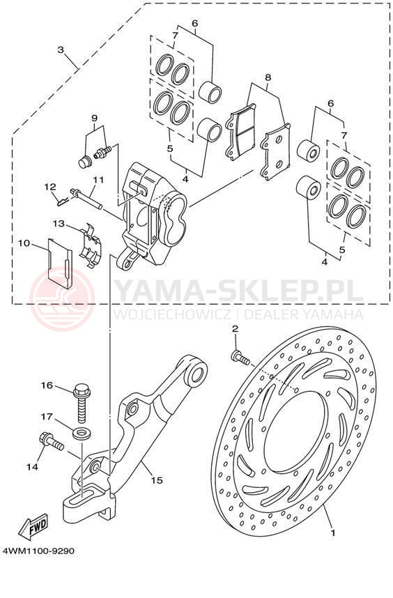 Schemat "Zacisk hamulcowy tylny" do Yamaha ROAD STAR XV1600ALC/XV1600AL