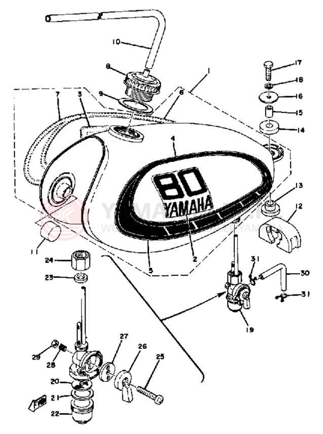 Schemat "zbiornik paliwa" do Yamaha YZ80B