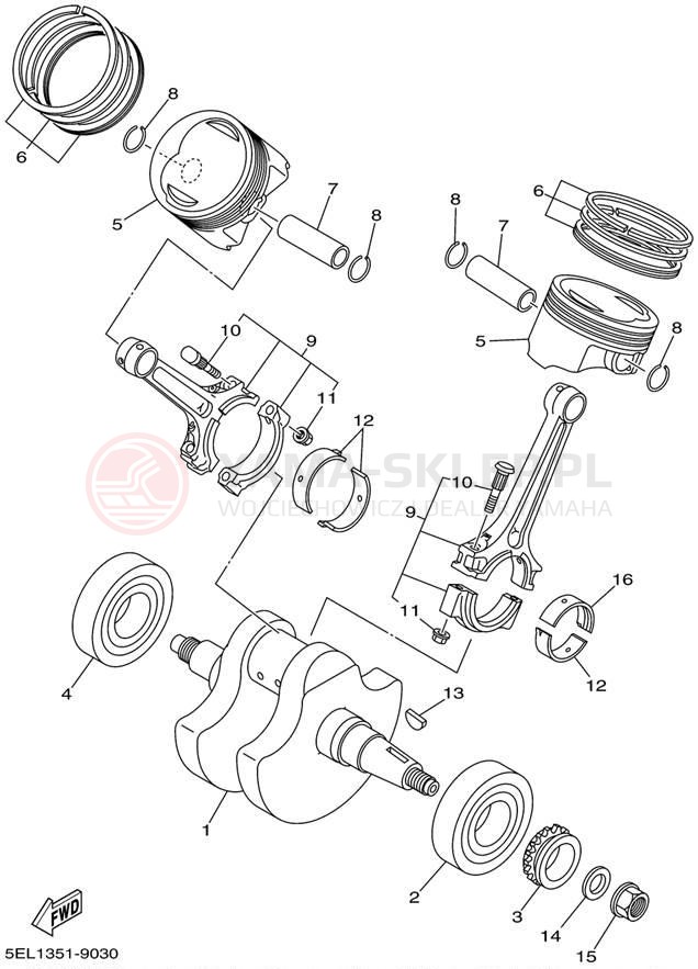 Schemat "Wał korbowy, tłok" do Yamaha V-STAR 1100 XVS1100L/XVS1100LC