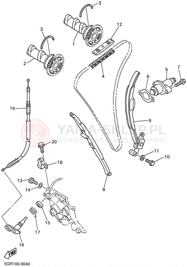 Schemat "Rozrząd - łańcuszek" do Yamaha WR400F WR400FL