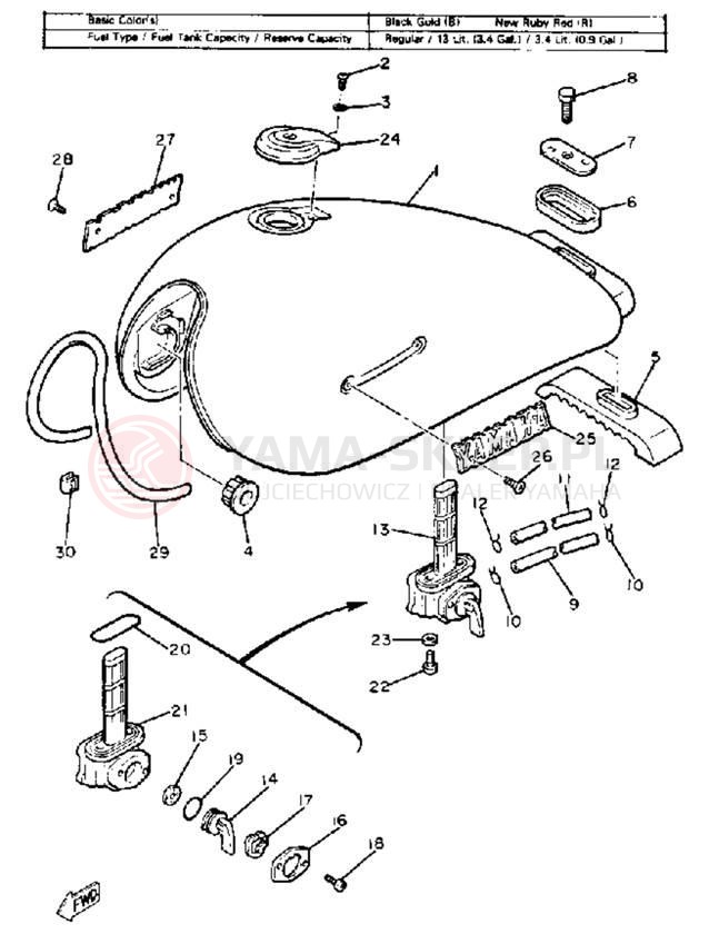 Schemat "zbiornik paliwa" do Yamaha XJ650 XJ650G