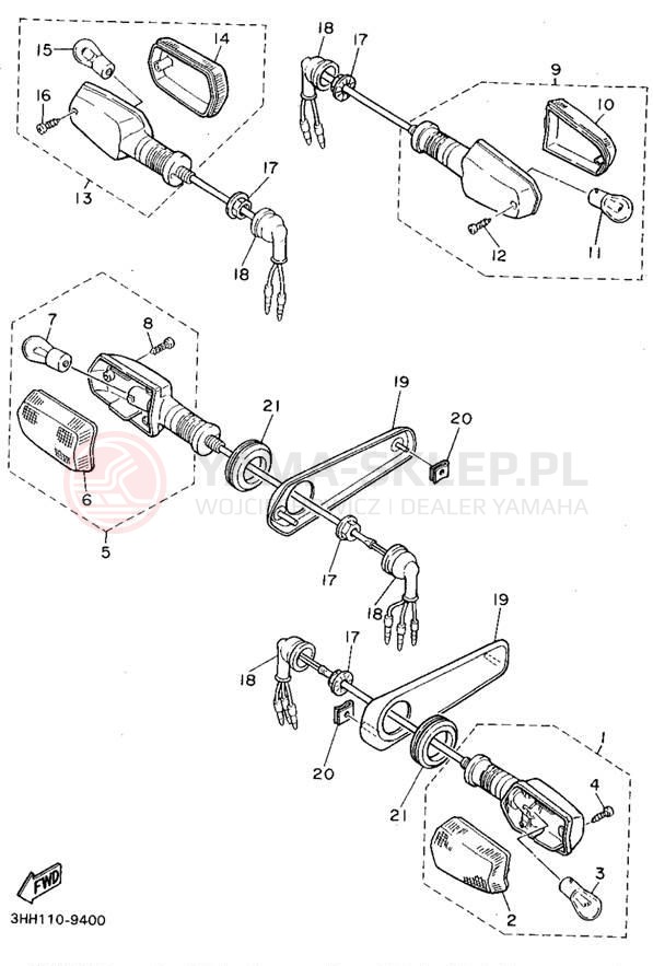 Schemat "kierunkowskazy - sterownik" do Yamaha FZR600RG/FZR600RGC
