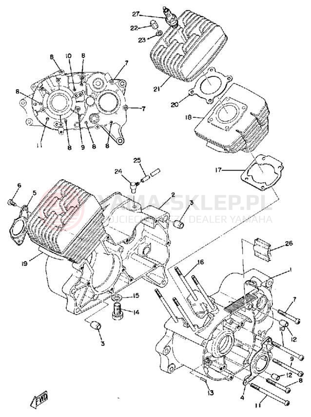 Schemat "Obudowa silnika - cylinder" do Yamaha RD125B