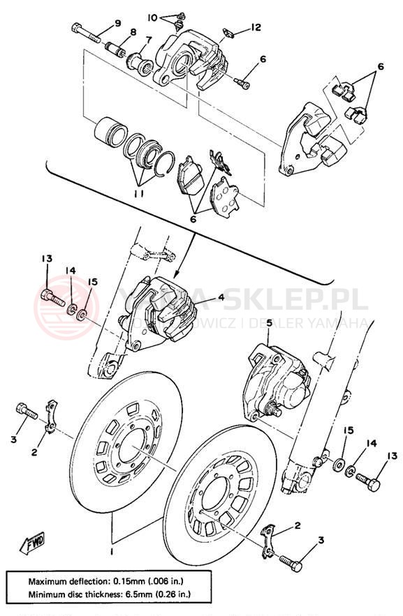 Schemat "Zacisk hamulcowy + tarcza przód" do Yamaha XS750E
