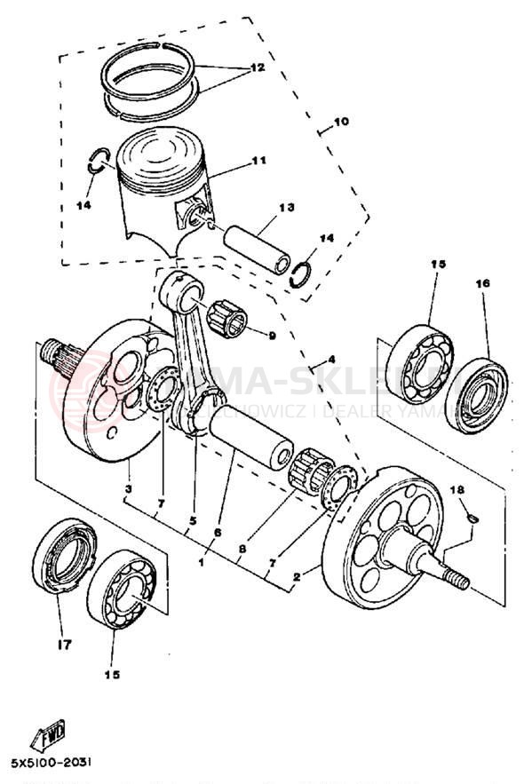 Schemat "Wał korbowy, tłok" do Yamaha YZ250K