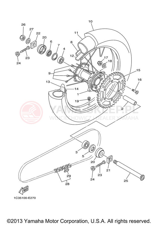 Schemat "Koło tył" do Yamaha YZ125 YZ125V
