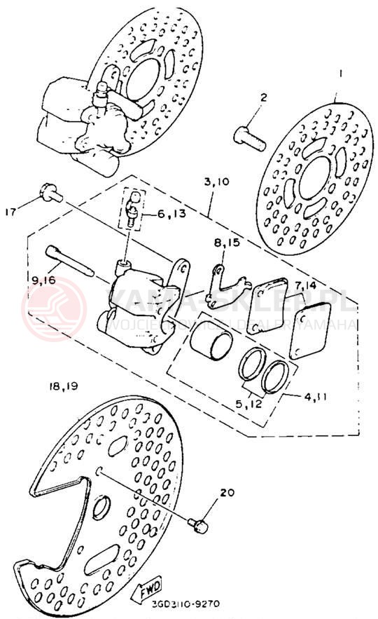 Schemat "Zacisk hamulcowy + tarcza przód" do Yamaha WARRIOR YFM350XE_M