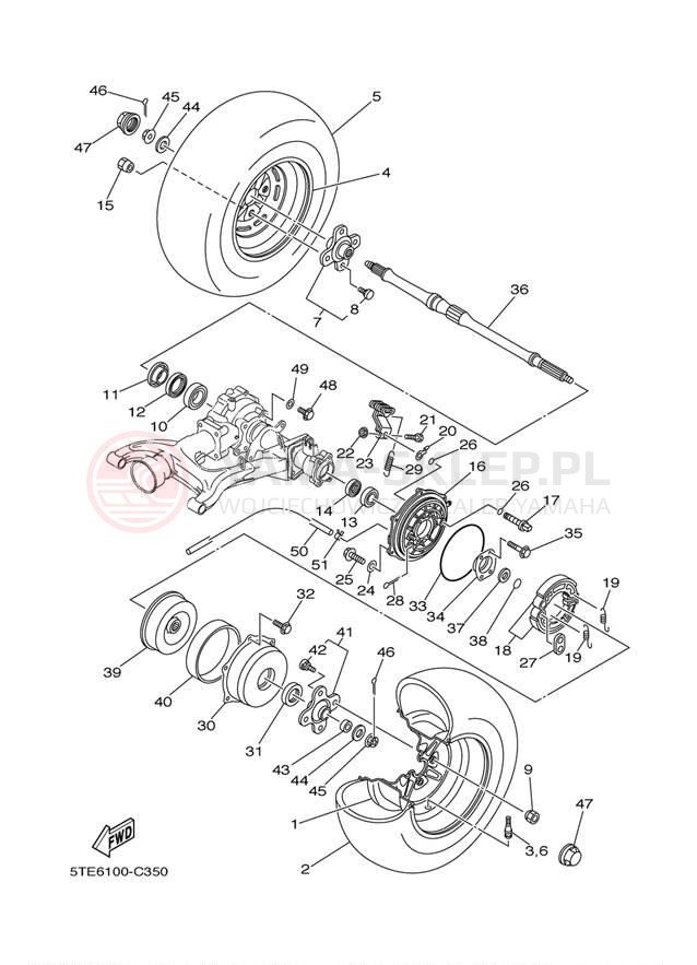 Schemat "Koło tył" do Yamaha KODIAK 400 4X4 YFM4FAS