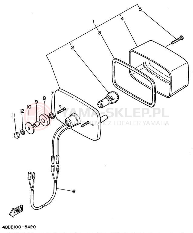 Schemat "Oświetlenie tył" do Yamaha TIMBERWOLF 2WD YFB250G