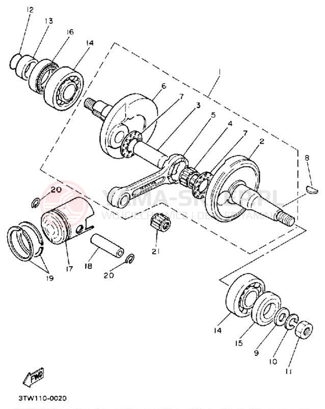 Schemat "Wał korbowy, tłok" do Yamaha BIG WHEEL BW80A