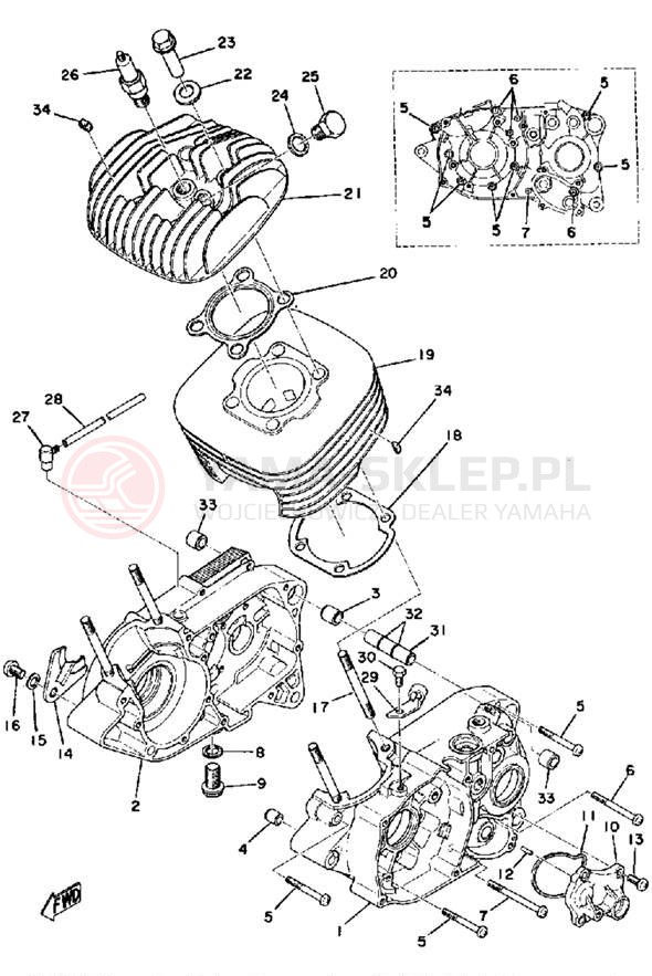 Schemat "Obudowa silnika - cylinder" do Yamaha DT175A
