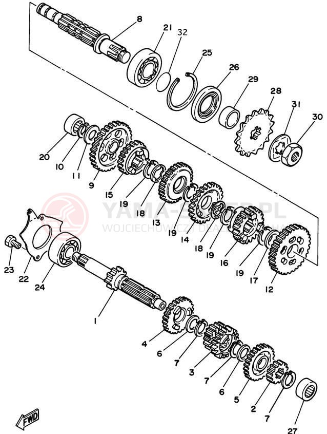 Schemat "Skrzynia biegów " do Yamaha RT180H