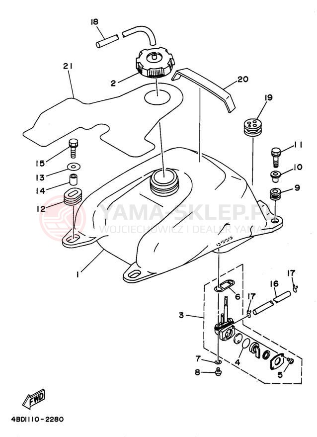 Schemat "zbiornik paliwa" do Yamaha TIMBERWOLF YFB250UK