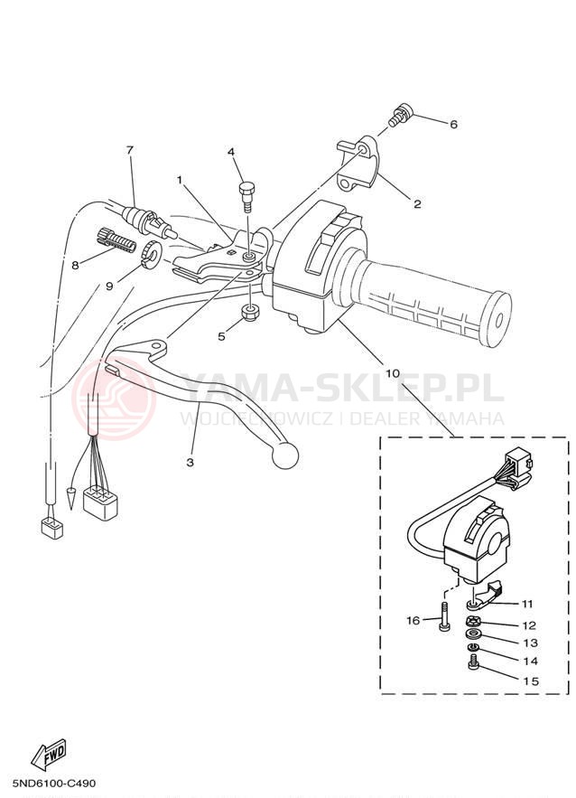 Schemat "Kierownica i osprzęt" do Yamaha KODIAK 450 AUTO 4X4 YFM45FAS