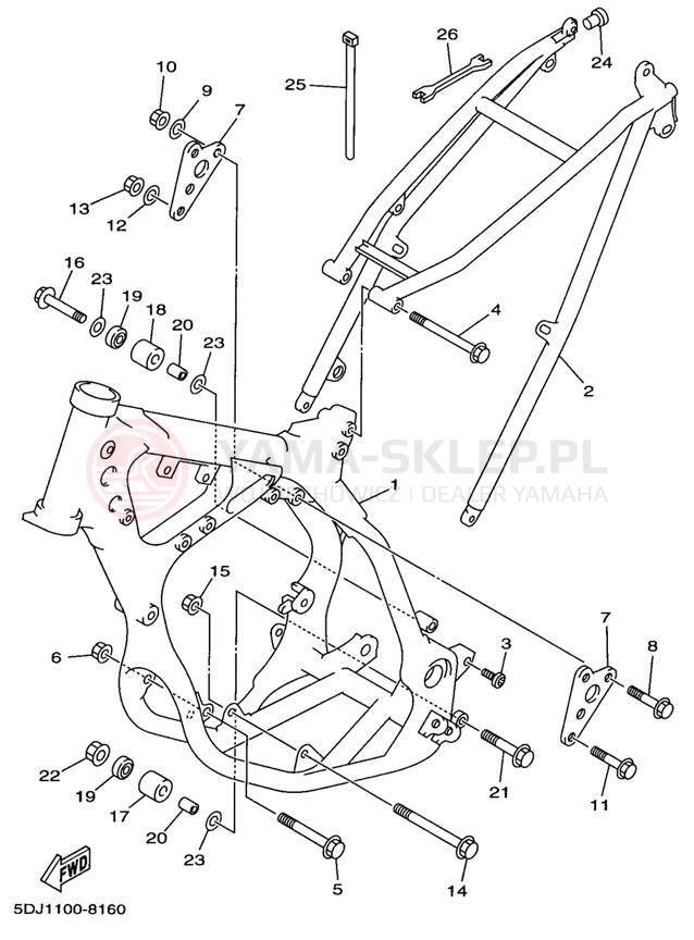 Schemat "rama" do Yamaha YZ250 YZ250K1