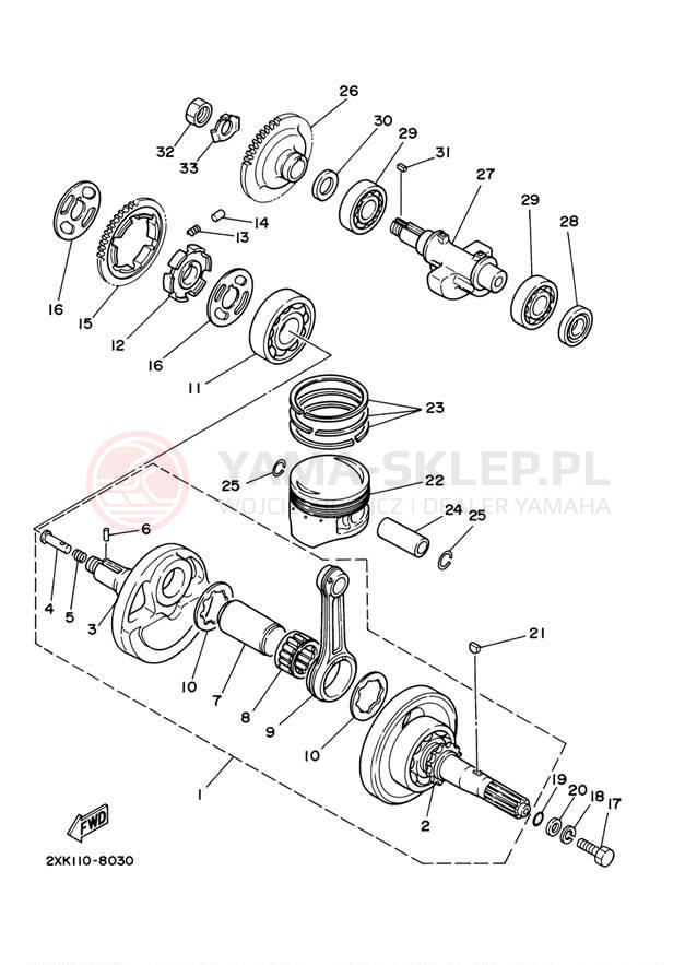 Schemat "Wał korbowy, tłok" do Yamaha RAPTOR 350 SE YFM350RSEV