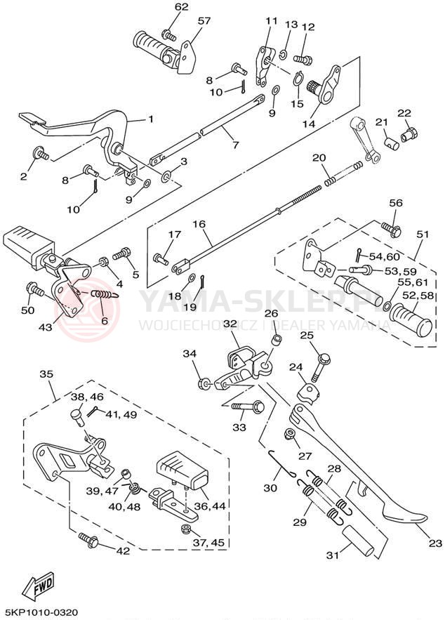 Schemat "Stopka postojowa i podnóżki" do Yamaha V-STAR CUSTOM XVS650NC/XVS650N
