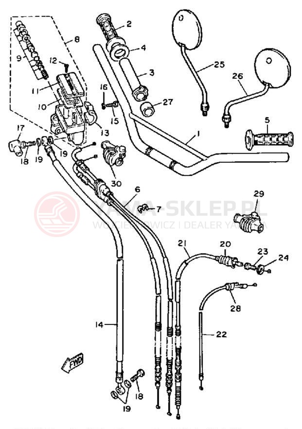 Schemat "Kierownica i osprzęt" do Yamaha XT600NC/XT600N