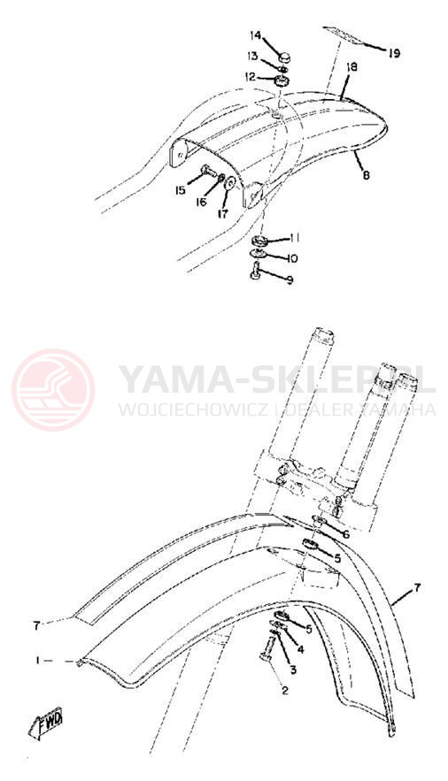 Schemat "Błotniki przód i tył" do Yamaha MX175B
