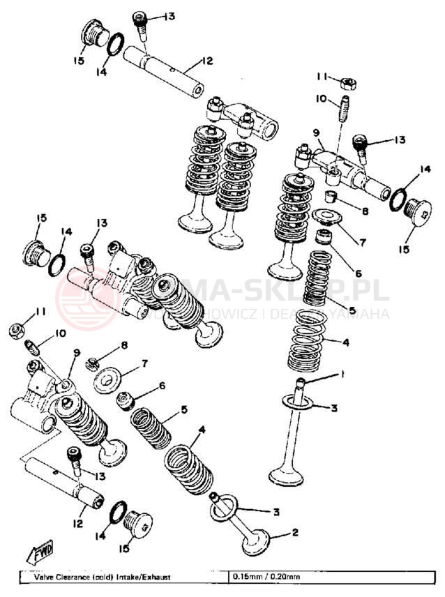 Schemat "Zawory - dźwigienki zaworowe" do Yamaha XS500 XS500E
