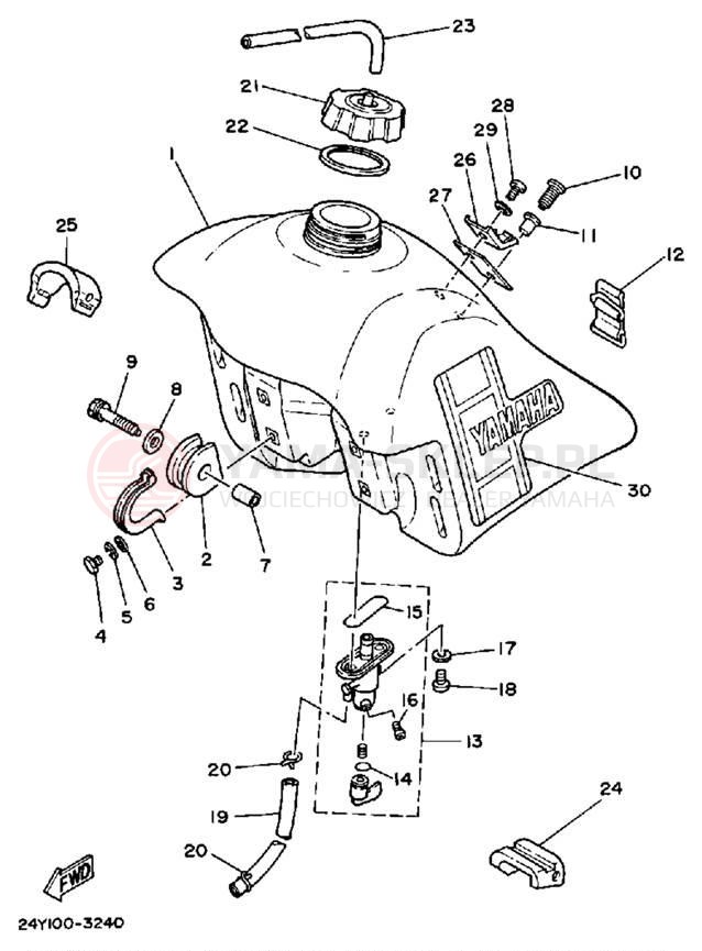 Schemat "zbiornik paliwa" do Yamaha YZ250K