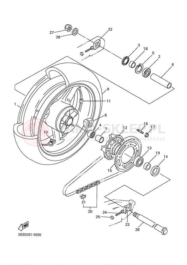 Schemat "Koło tył" do Yamaha YZFR6 YZFR6P/YZFR6PC
