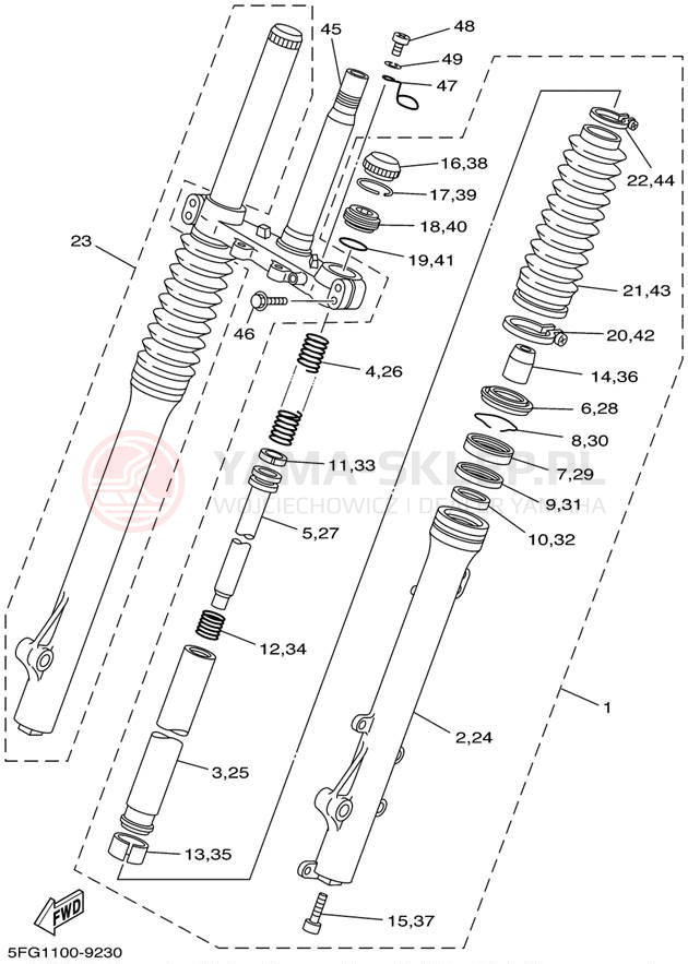 Schemat "Amortyzatory przód" do Yamaha TTR225 TTR225PC/TTR225P