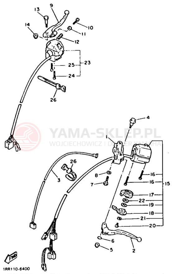 Schemat "Kierownica i osprzęt" do Yamaha VIRAGO 750 XV750B/XV750BC
