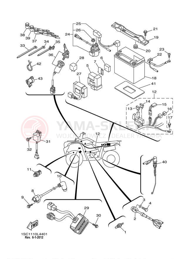 Schemat "układ elektryczny" do Yamaha GRIZZLY 300 YFM30GBL/YFM30GBGR