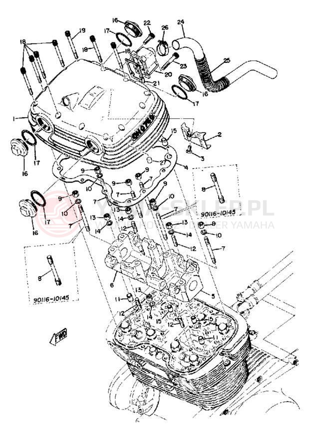Schemat "Głowica - pokrywa" do Yamaha TX750