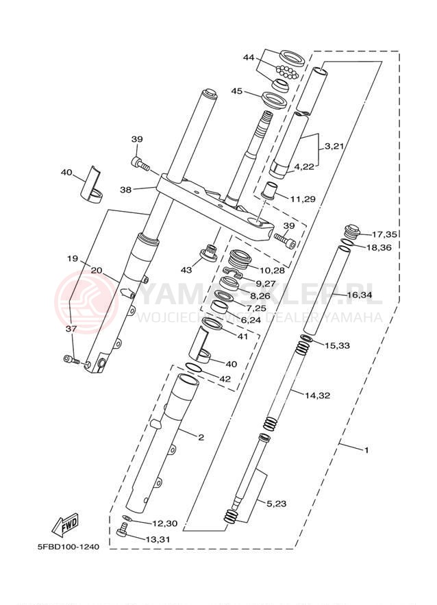Schemat "Amortyzatory przód" do Yamaha V-STAR CUSTOM XVS650RC/XVS650R