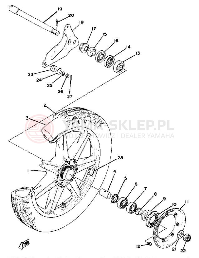 Schemat "Koło tył" do Yamaha XS750SF