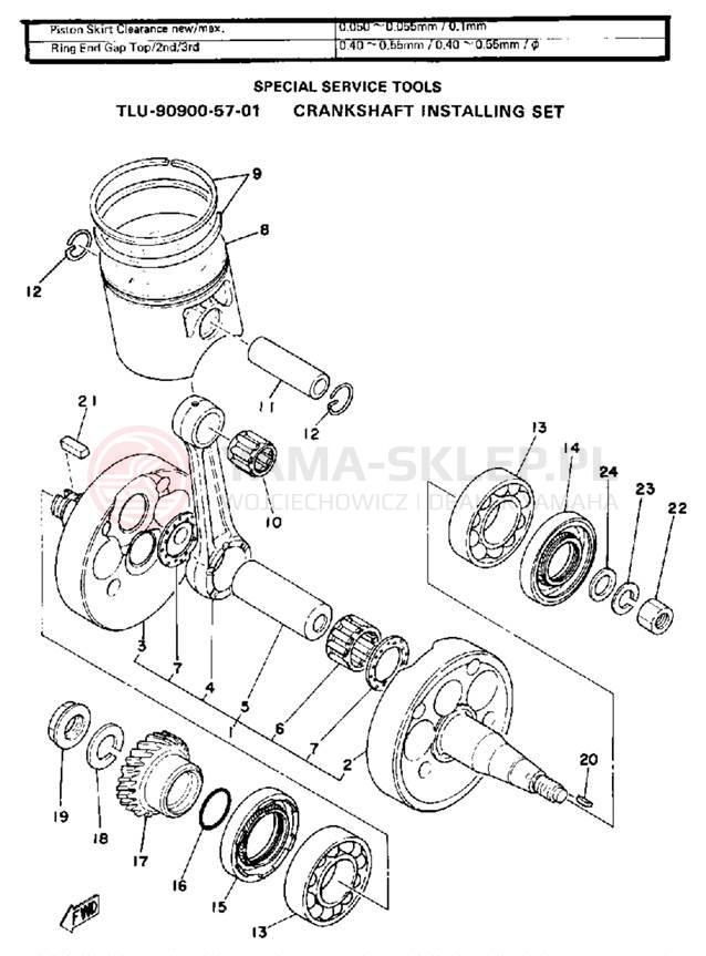 Schemat "Wał korbowy, tłok" do Yamaha IT400F