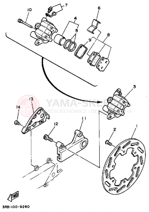 Schemat "Zacisk hamulcowy tylny" do Yamaha YZ250WRW