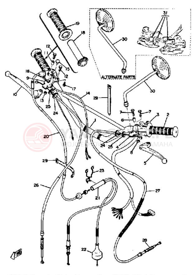 Schemat "Kierownica i osprzęt" do Yamaha DT360A/DT250A