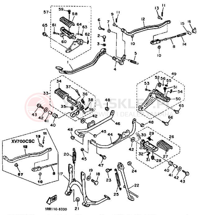 Schemat "Stopka postojowa i podnóżki" do Yamaha VIRAGO 700 XV700CSC/XV700CS