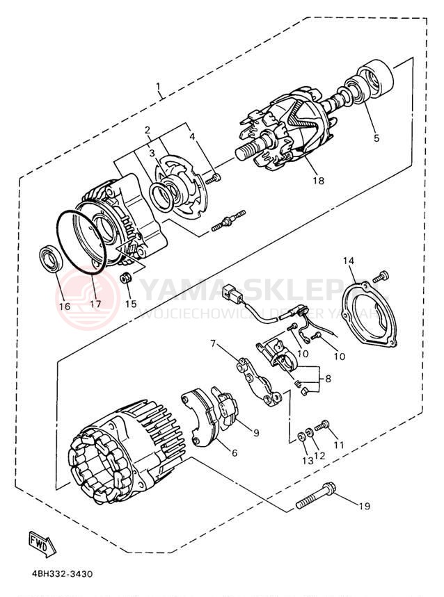 Schemat "prądnica" do Yamaha YZF750 YZF750RJC/YZF750RJ