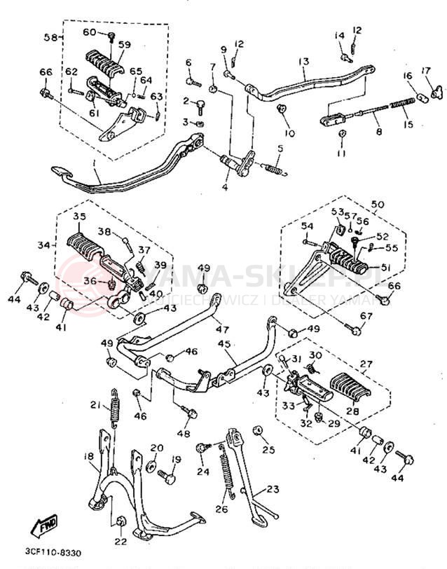 Schemat "Stopka postojowa i podnóżki" do Yamaha VIRAGO 750 XV750GC/XV750G