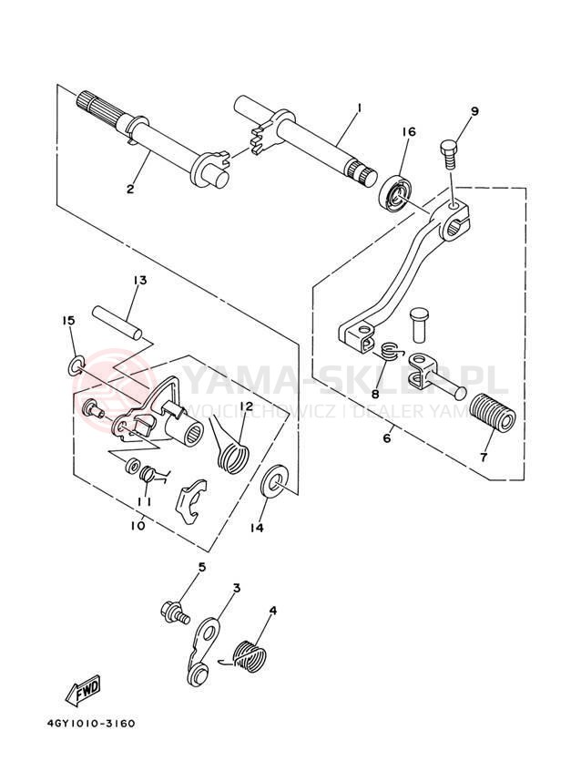 Schemat "Dźwignia zmiany biegów, wałek" do Yamaha TT-R250 TTR250T/TTR250TC