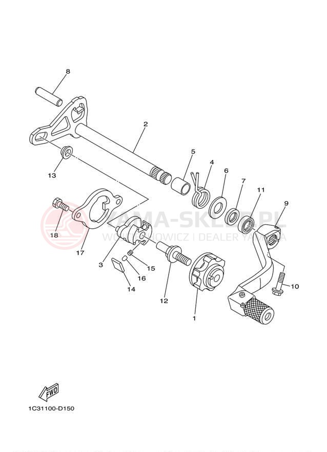 Schemat "Dźwignia zmiany biegów, wałek" do Yamaha YZ125 YZ125T1