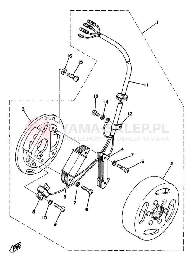 Schemat "Moduł zapłonowy - cewka" do Yamaha YZ80F