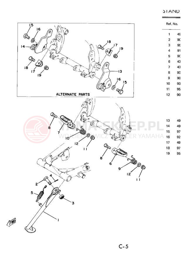 Schemat "Stopka postojowa i podnóżki" do Yamaha TY250C
