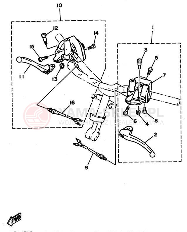 Schemat "Kierownica i osprzęt" do Yamaha JOG CY50G