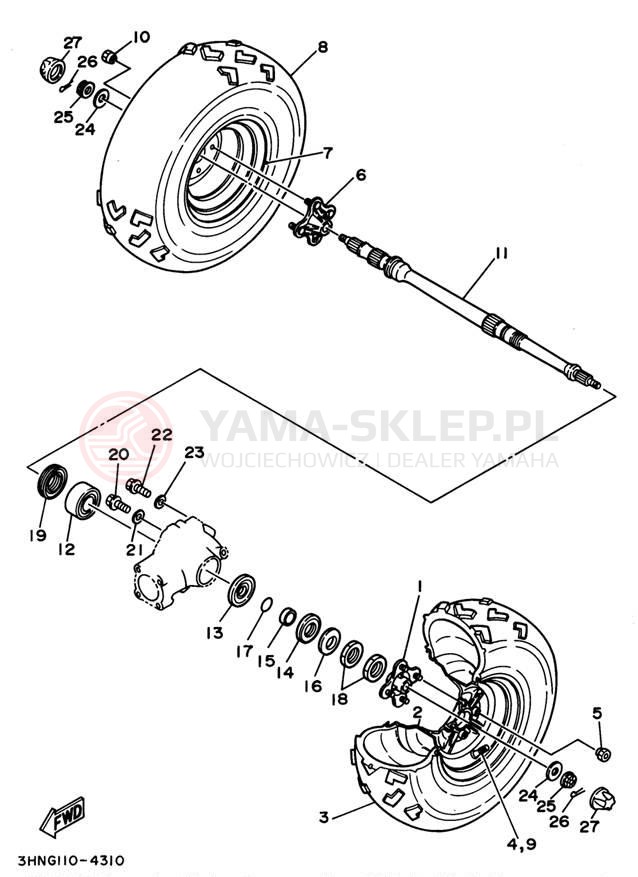 Schemat "Koło tył" do Yamaha BIG BEAR 4WD YFM350FWF