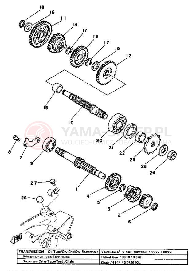 Schemat "Skrzynia biegów " do Yamaha GT80F