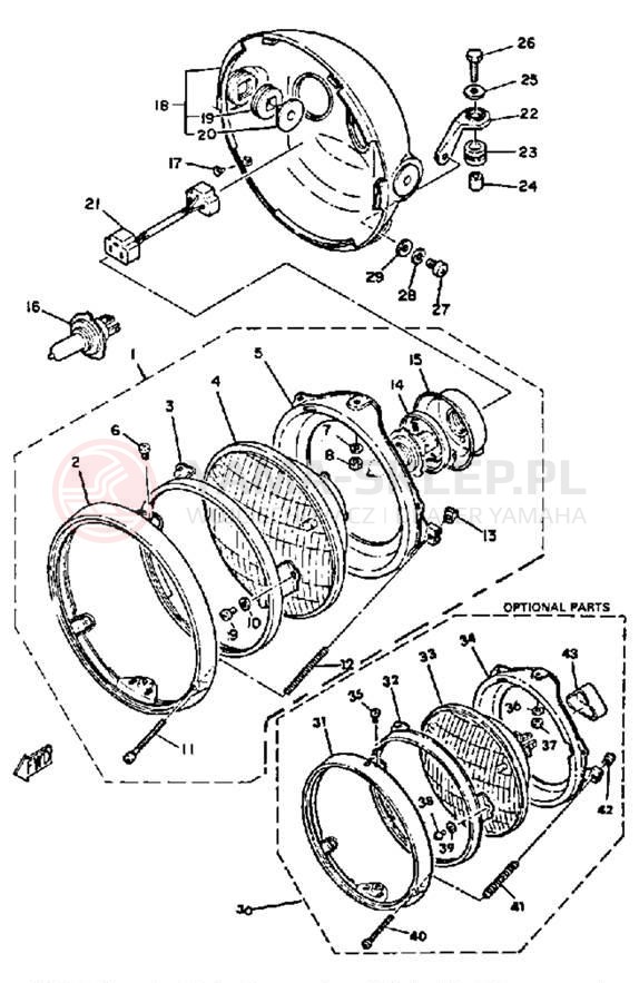 Schemat "Lampa przód" do Yamaha XS850G