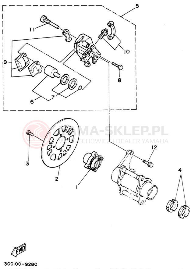 Schemat "Zacisk hamulcowy tylny" do Yamaha BANSHEE YFZ350F