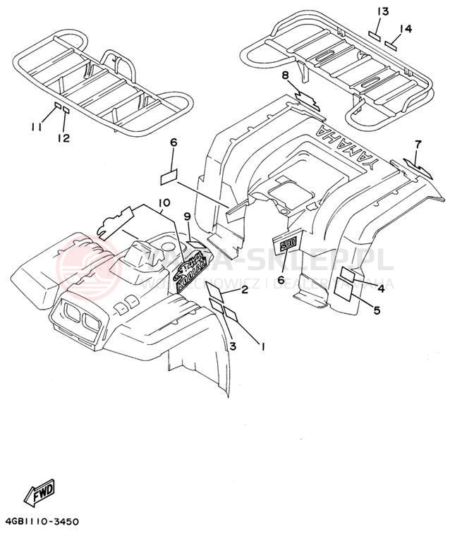 Schemat "naklejki" do Yamaha KODIAK 4WD YFM400FWE_