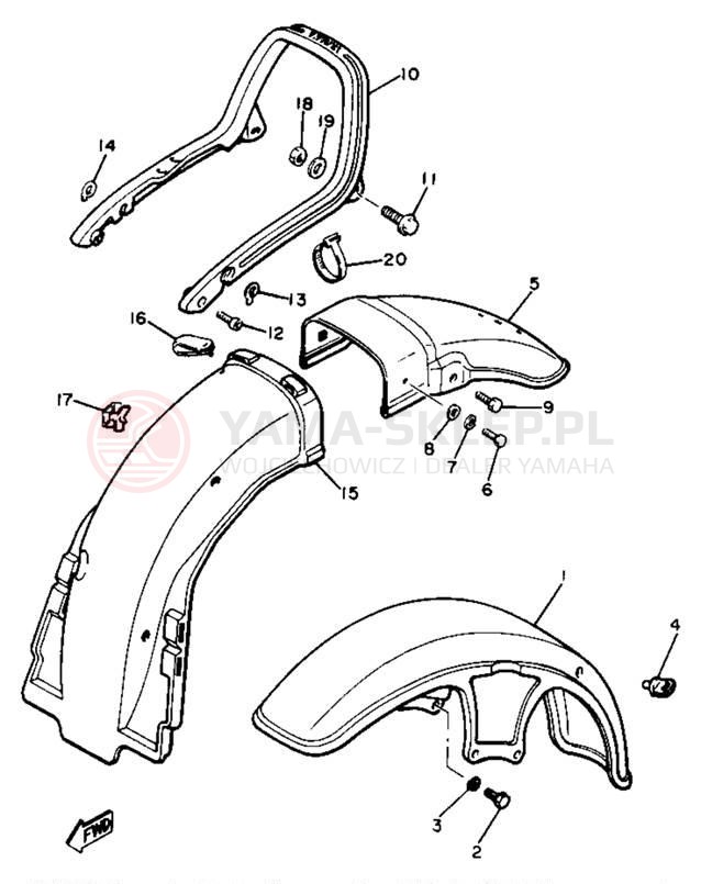 Schemat "Błotniki przód i tył" do Yamaha XJ650LH